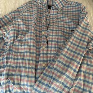 Vineyard Vines Blue and Pink Plaid Shirt